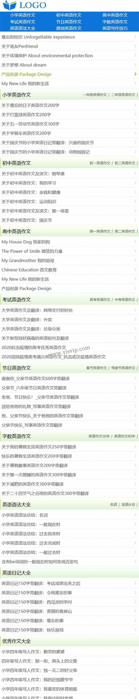 帝國(guó)CMS《英文作文》模板，英文作文源碼模板,作文模板,作文大全，優(yōu)化版第4張圖片